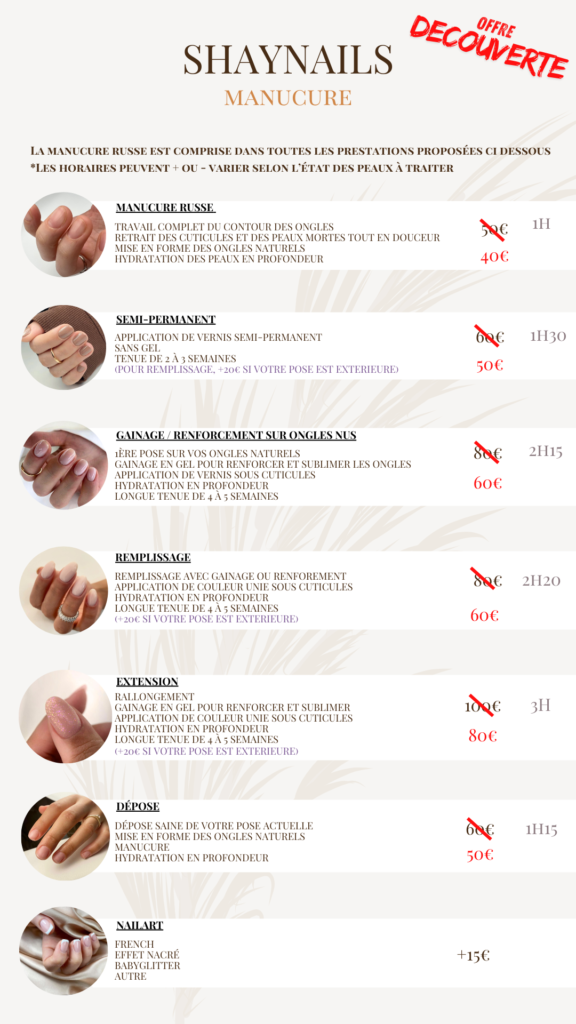 tarifs manucure shaynails