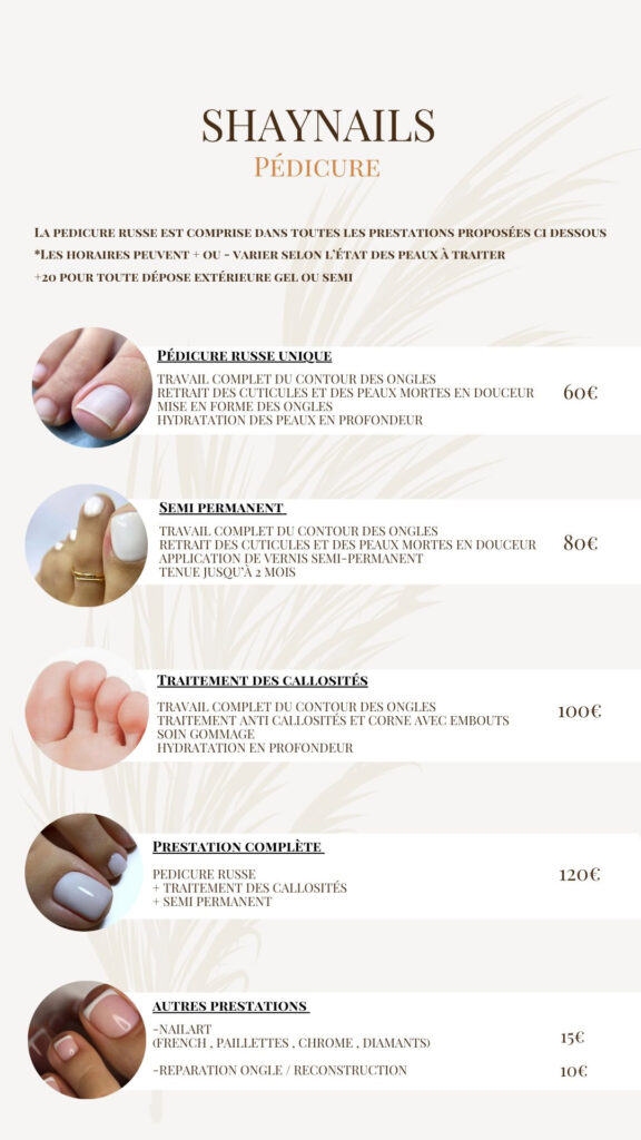 TARIFS PEDICURE SHAYNAILS